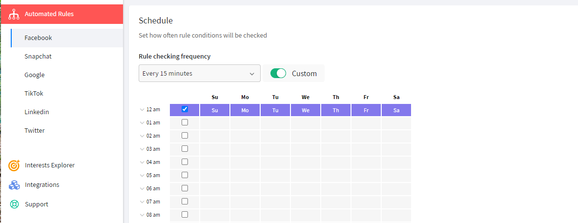 setting up rule schedule