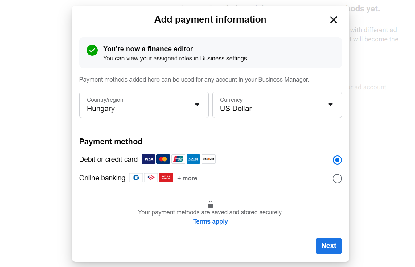 adding payment information