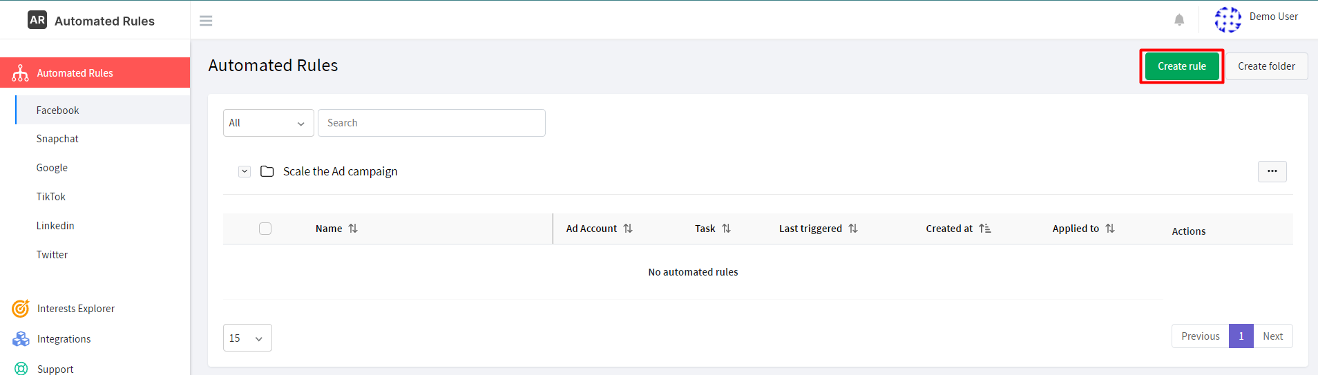 start creating an automated rule