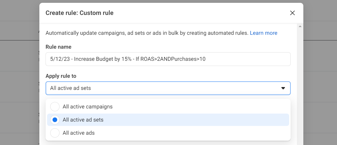 setting up what the rule will be applied to