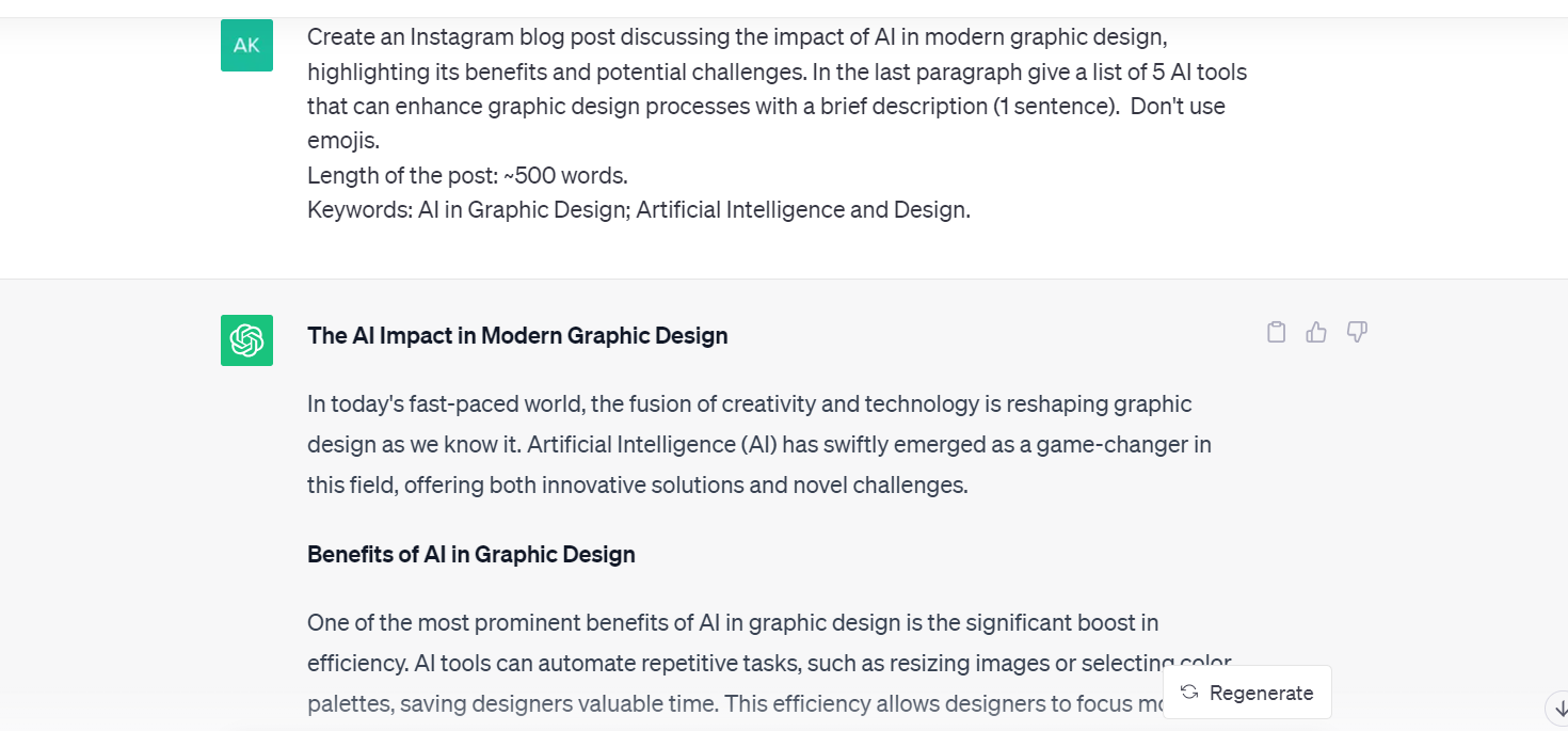 creating an Instagram blog post with ChatGPT