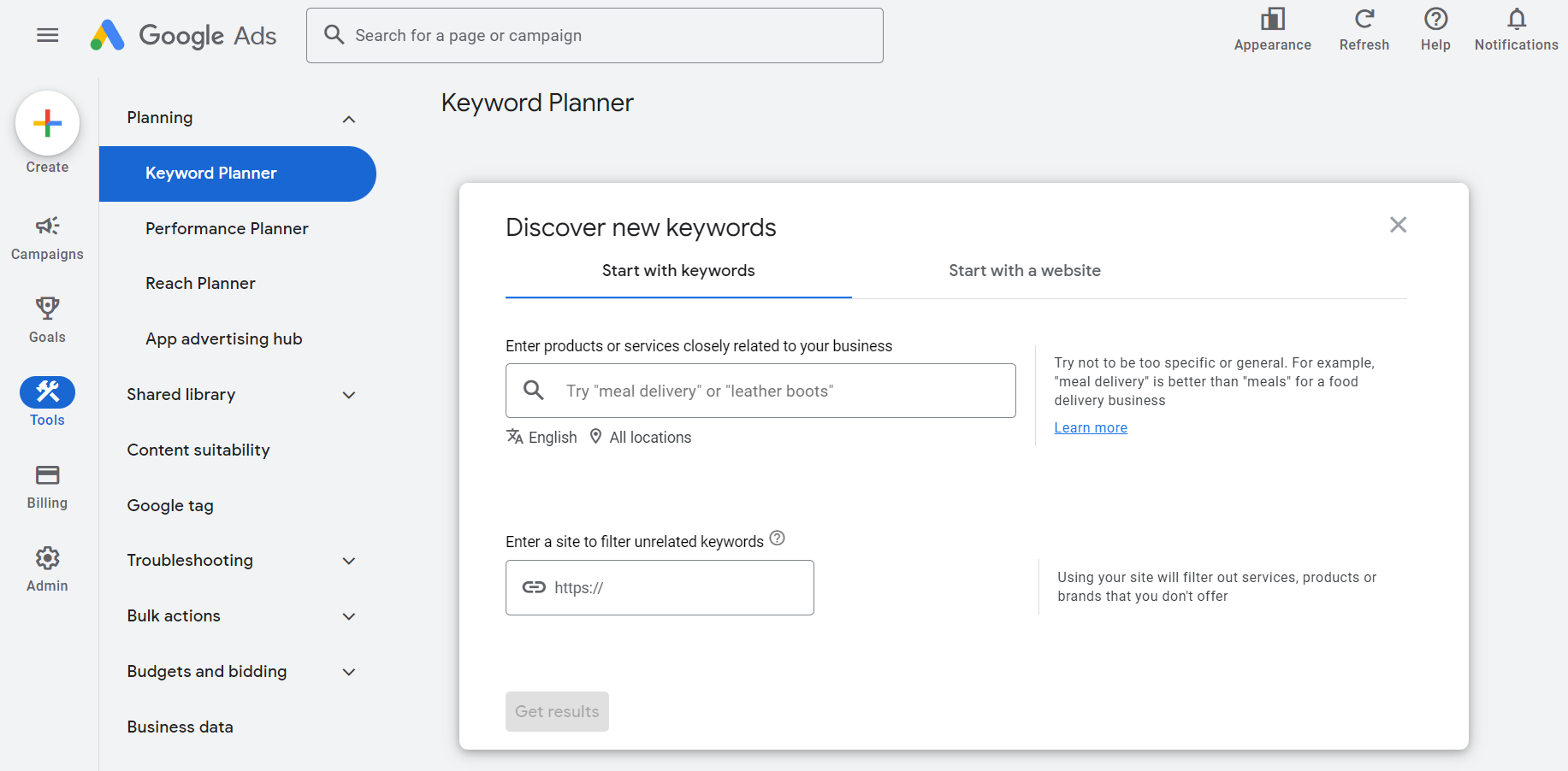 Google keyword planner