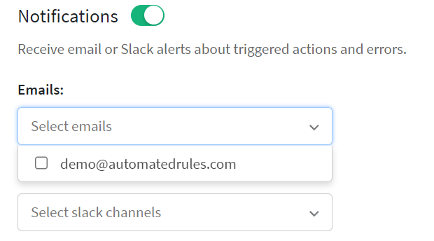 setting up notifications for automated rules