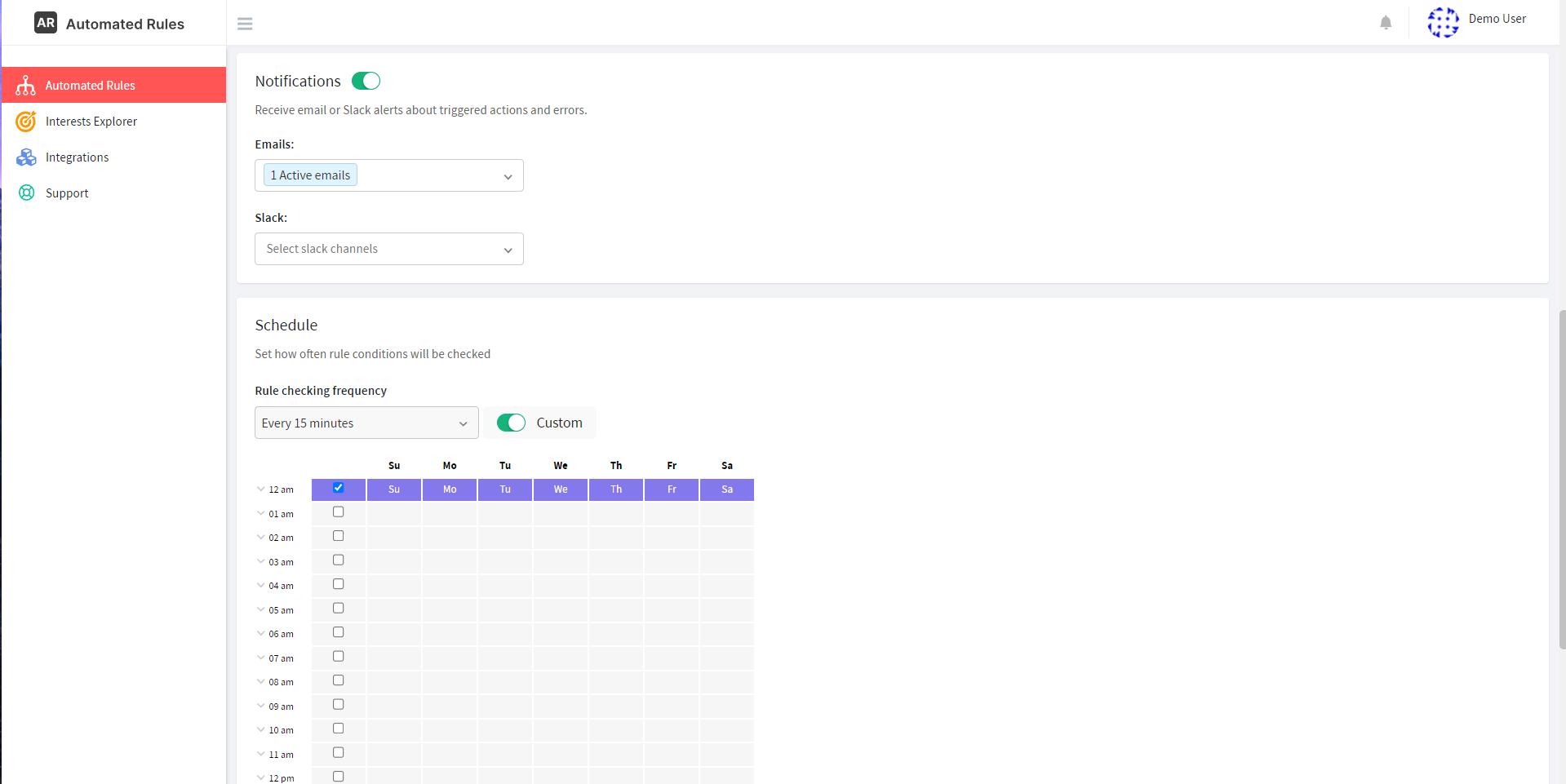 setting notifications and schedule for automated rules for Google ads