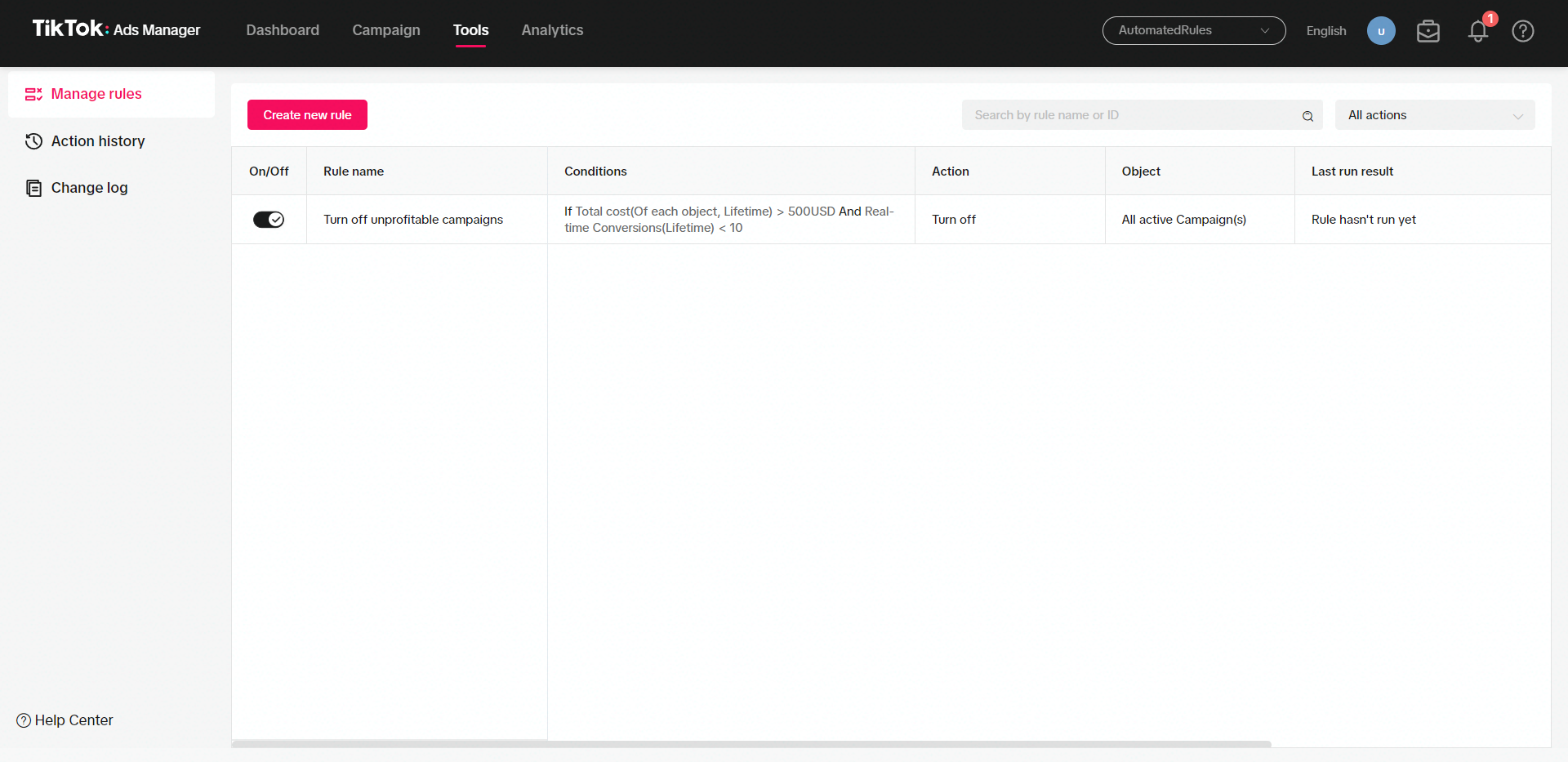 manage automated rules