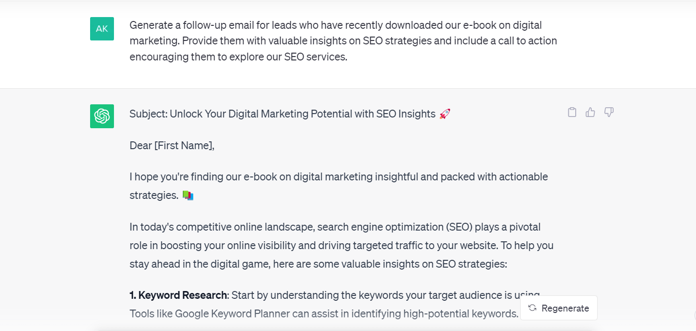 generating a follow-up email with ChatGPT