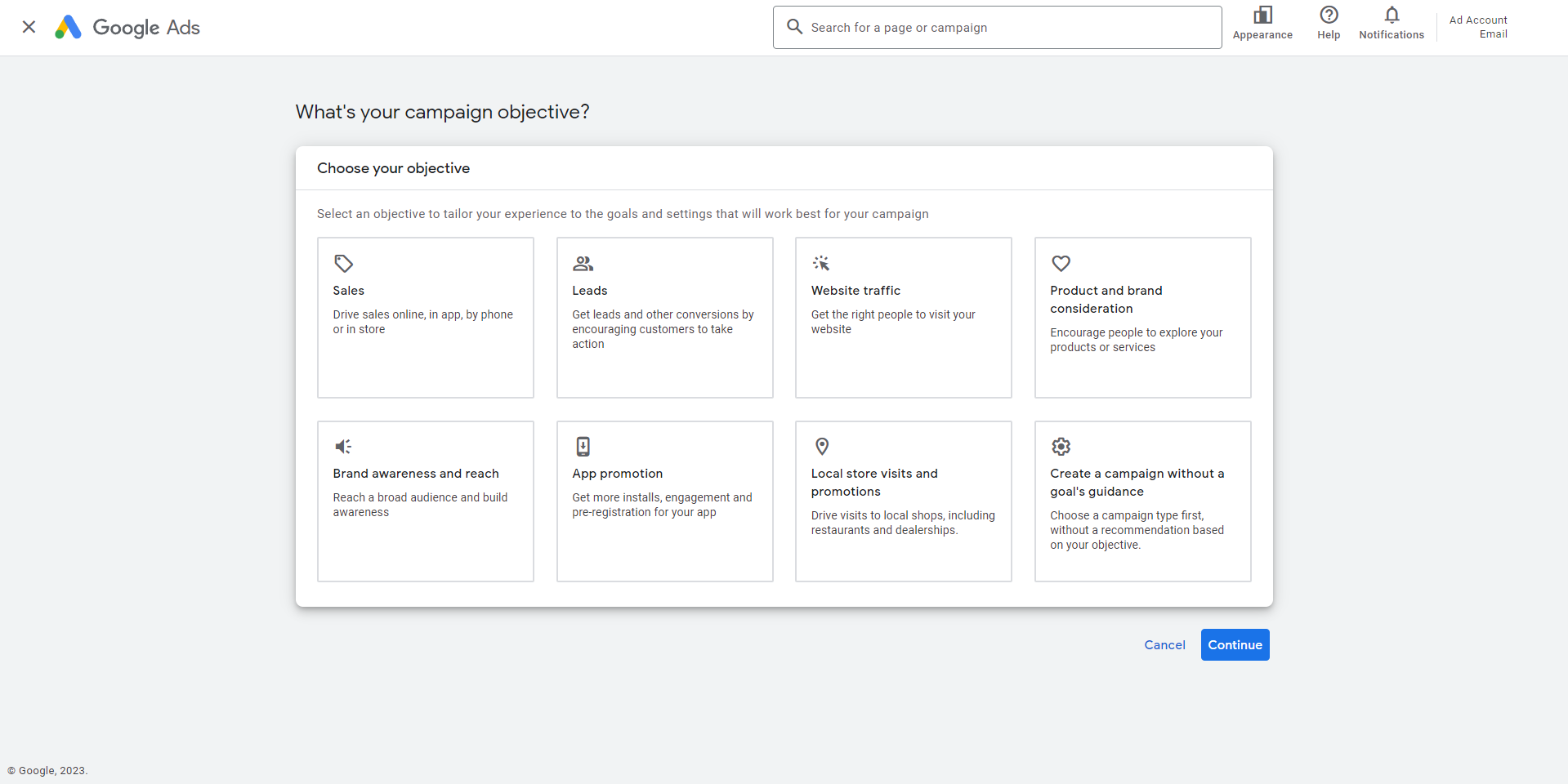 Google ads campaign objectives