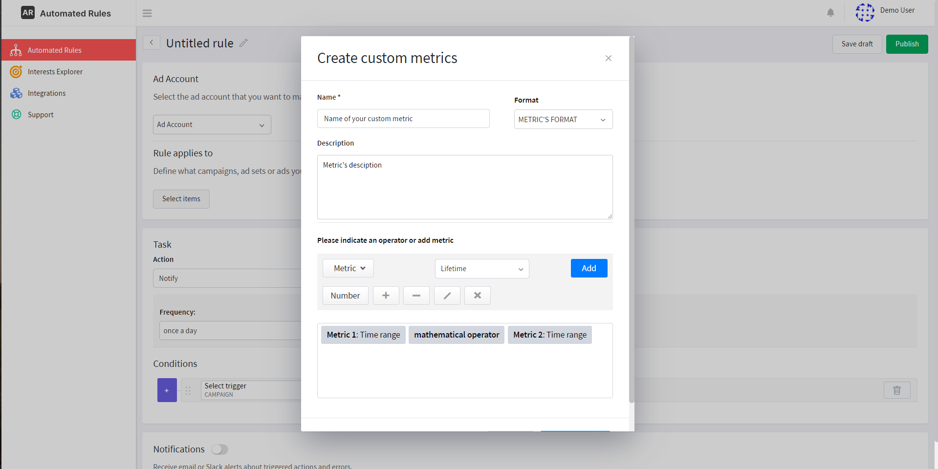 Creating custom metrics for managing Facebook ads with AutomatedRules