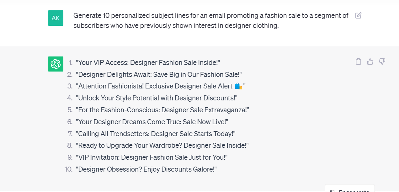 generating personalized subject lines with ChatGPT