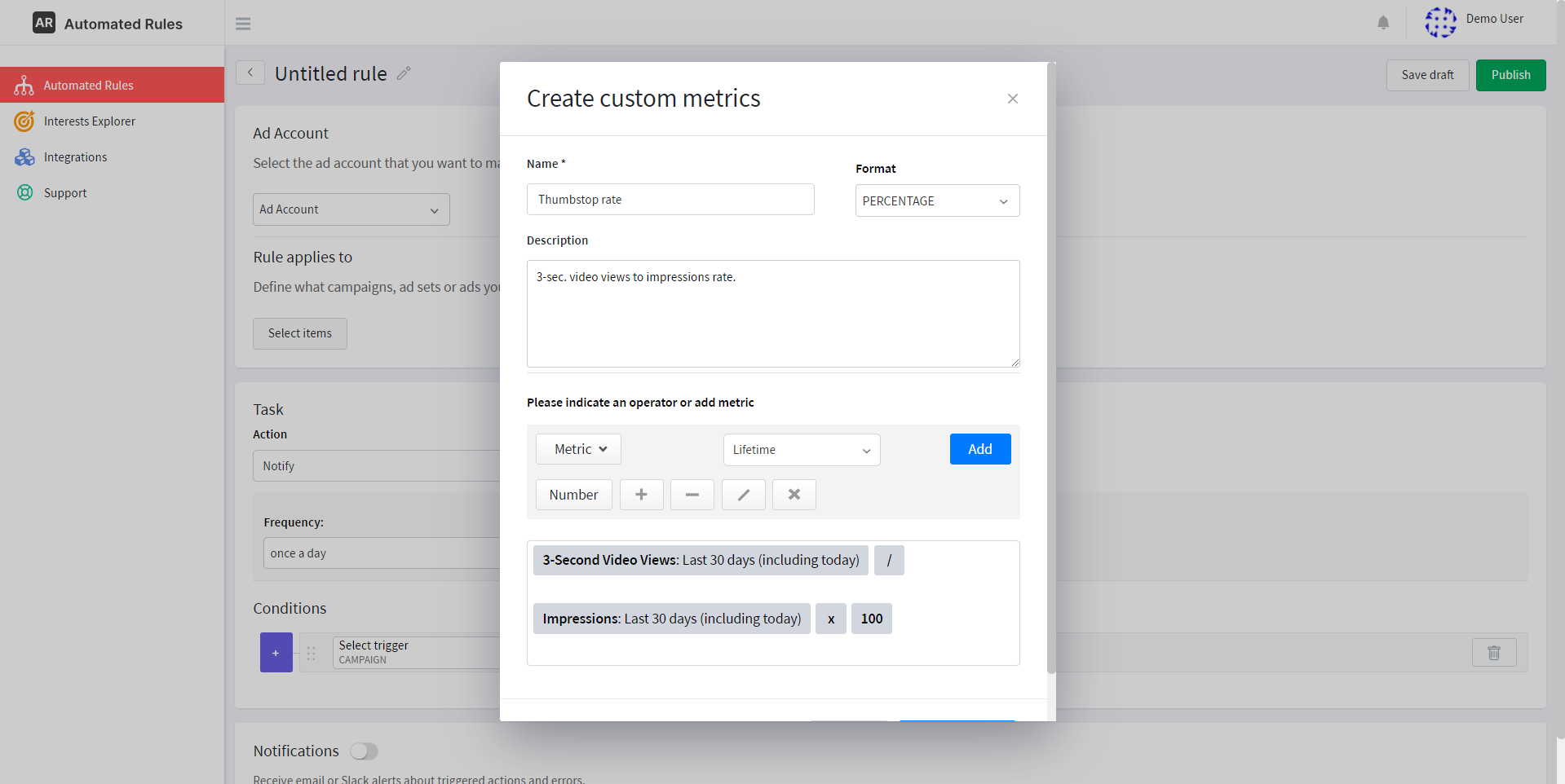 Creating a Thumbstop rate metrics with AutomatedRules