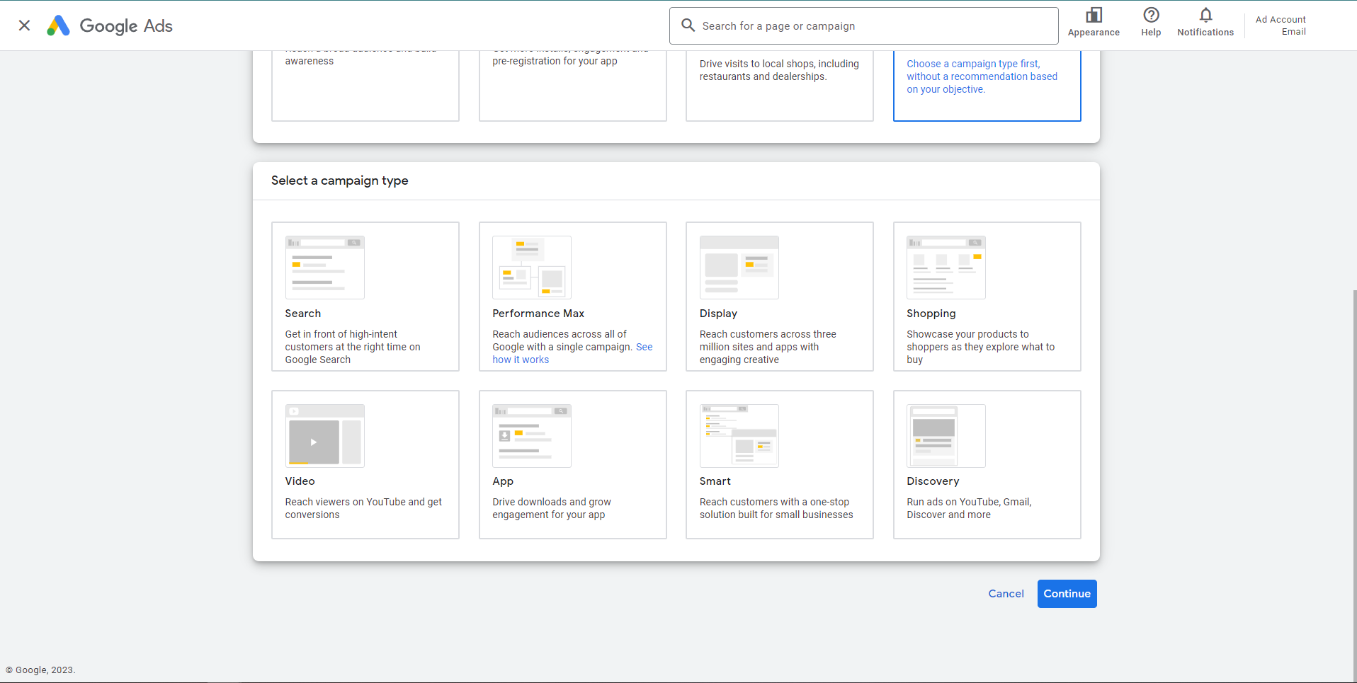 Google ads campaign types